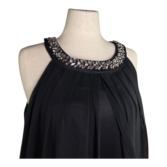 En Focus Black Beaded Neck Chiffon Cocktail Dress 14W Plus Size Formal - Picture 3 of 9